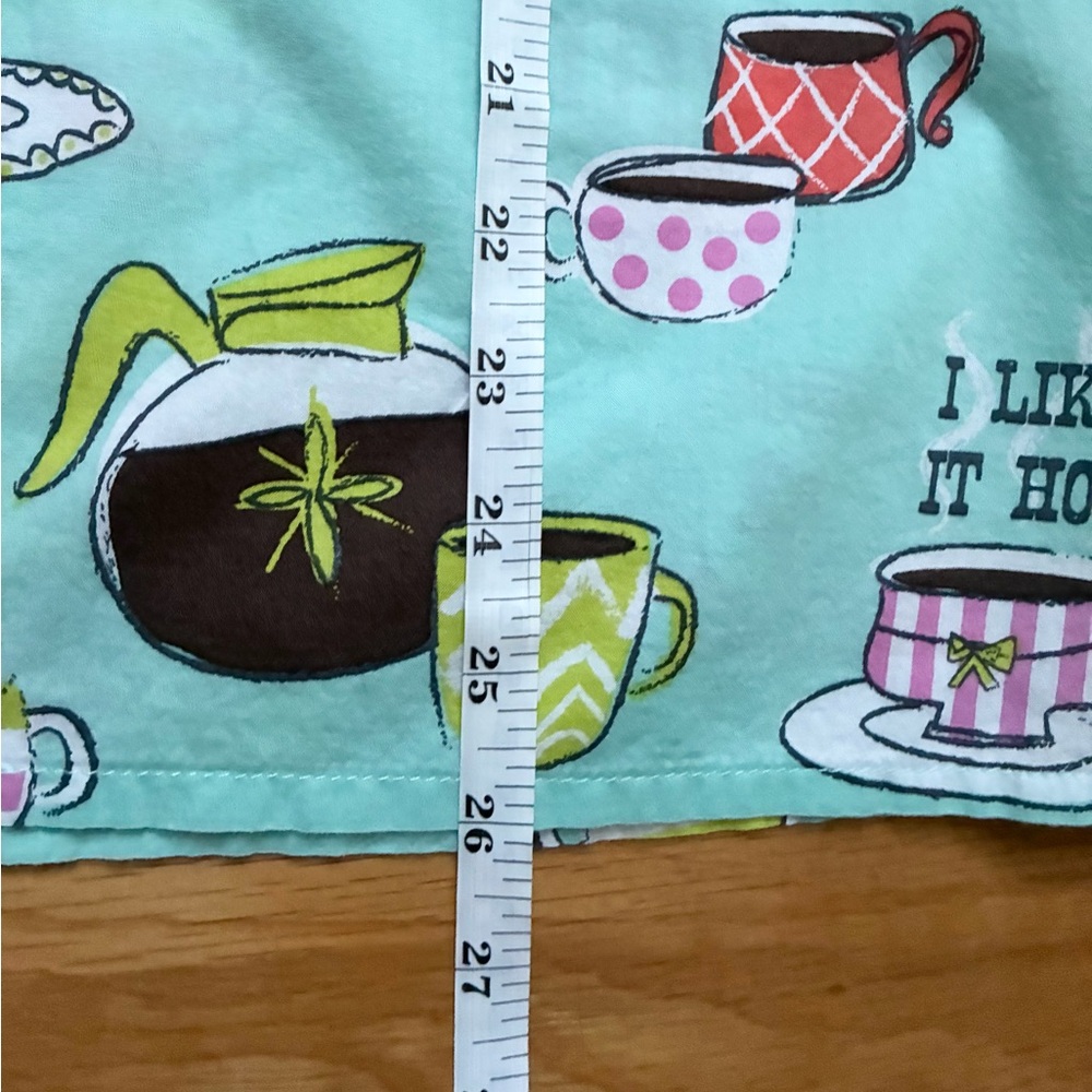 P.J. Salvage Cotton Pajama Set Short Sleeve Morning Breakfast Coffee Teal Size L - Picture 12 of 15